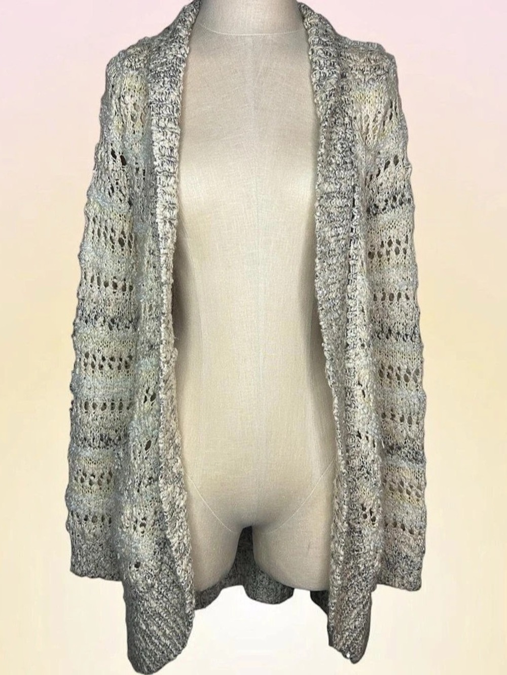 Free People Open Front Cream Knit Sequin Cardigan